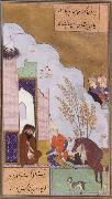 unknow artist Young Sultan Mahmud of Ghazni visits a Hermit Note the sultan-s horse and his dog. oil painting on canvas